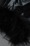 Black Sexy Solid Patchwork Feathers Backless Strapless Long Dress