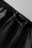 Black Sexy Solid Bandage Patchwork Backless Strapless Sleeveless Two Pieces