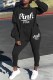 Black Casual Print Letter Hooded Collar Long Sleeve Two Pieces