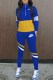 Blue Casual Print Patchwork Letter Zipper Collar Long Sleeve Two Pieces