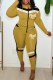 Yellow Casual Print Letter Hooded Collar Long Sleeve Two Pieces