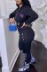 Black Casual Print Letter Hooded Collar Long Sleeve Two Pieces