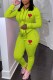 Fluorescent Yellow Casual Print Letter Hooded Collar Long Sleeve Two Pieces