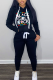 Black Street Print Draw String Hooded Collar Long Sleeve Two Pieces