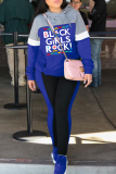 Blue Casual Print Letter Hooded Collar Long Sleeve Two Pieces