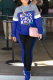 Blue Casual Print Letter Hooded Collar Long Sleeve Two Pieces