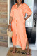 Orange Fashion Casual Striped Print Basic Turndown Collar Shirt Dress