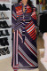 Stripe Casual Print Patchwork Buckle Turndown Collar Shirt Dress Dresses