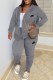 Grey Casual Letter Embroidered Hooded Collar Long Sleeve Two Pieces
