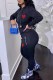 Black Casual Print Letter Hooded Collar Long Sleeve Two Pieces