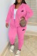Pink Casual Letter Embroidered Hooded Collar Long Sleeve Two Pieces