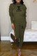 Army Green Casual Print Letter Turtleneck Long Sleeve Two Pieces