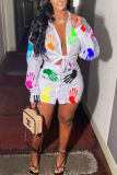Red Casual Print Patchwork Turndown Collar Short Sleeve Two Pieces