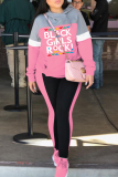 Blue Casual Print Letter Hooded Collar Long Sleeve Two Pieces