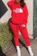 Red Street Print Letter Hooded Collar Long Sleeve Two Pieces