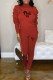 Orange Casual Print Letter Turtleneck Long Sleeve Two Pieces