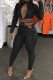 Black Sexy Solid Draw String Half A Turtleneck Long Sleeve Two Pieces