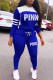 Blue Casual Print Letter Hooded Collar Long Sleeve Two Pieces