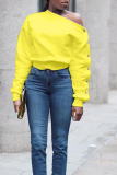 Yellow Street Solid Buckle One Shoulder Tops