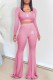 Pink Casual Print Letter O Neck Long Sleeve Two Pieces