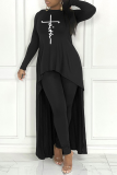 Grey Street Print Patchwork O Neck Long Sleeve Two Pieces
