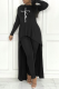 Black Street Print Patchwork O Neck Long Sleeve Two Pieces