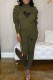 Army Green Casual Print Letter Turtleneck Long Sleeve Two Pieces
