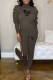 Dark Gray Casual Print Letter Turtleneck Long Sleeve Two Pieces