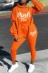 Tangerine Red Casual Print Letter Hooded Collar Long Sleeve Two Pieces