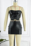 Black Sexy Solid Bandage Patchwork Backless Strapless Sleeveless Two Pieces
