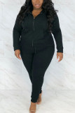 Black Sportswear Solid Hooded Collar Plus Size