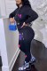 Black Casual Print Patchwork Hooded Collar Long Sleeve Two Pieces