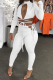 White Sexy Solid Draw String Half A Turtleneck Long Sleeve Two Pieces