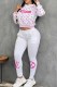 White Street Print Letter Hooded Collar Long Sleeve Two Pieces