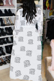 Light Blue Casual Print Patchwork Buckle Turndown Collar Shirt Dress Dresses