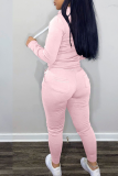 Pink Street Print Draw String Hooded Collar Long Sleeve Two Pieces