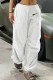 White Street Print Bandage Loose Mid Waist Straight Bottoms