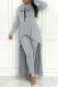Grey Street Print Patchwork O Neck Long Sleeve Two Pieces
