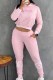 Pink Street Print Letter Hooded Collar Long Sleeve Two Pieces