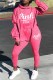 Pink Casual Print Letter Hooded Collar Long Sleeve Two Pieces