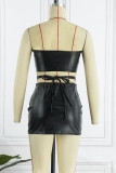 Black Sexy Solid Bandage Patchwork Backless Strapless Sleeveless Two Pieces