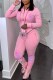 Pink Casual Print Letter Hooded Collar Long Sleeve Two Pieces
