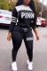 Black Casual Print Letter Hooded Collar Long Sleeve Two Pieces