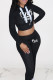 Black Casual Print Letter Hooded Collar Long Sleeve Two Pieces