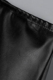 Black Sexy Solid Bandage Patchwork Backless Strapless Sleeveless Two Pieces