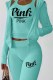 Lake Blue Sexy Print Letter Long Sleeve Three Pieces