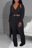 Purple Casual Solid Patchwork Draw String V Neck Long Sleeve Three Pieces