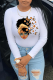 White Street Vintage Print Patchwork O Neck Tops