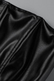 Black Sexy Solid Bandage Patchwork Backless Strapless Sleeveless Two Pieces