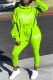Fluorescent Green Casual Print Letter Hooded Collar Long Sleeve Two Pieces